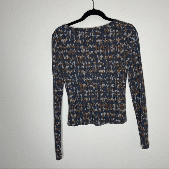Anthropologie Pilcro Notched Waffle Knit Thermal Long Sleeve Blue Motif - Picture 5 of 6